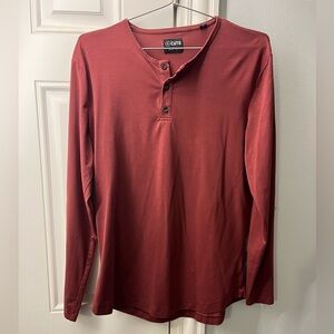 CUTS Men's Red Henley Shirt- curve hem
